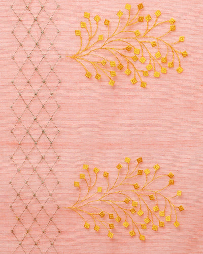 Bold Kota Doria Cotton Bel Embroidery Orange Saree Handdyed