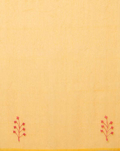 Bold Kota Doria Cotton Bel Embroidery Orange Saree Handdyed