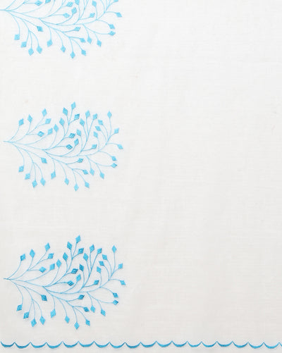 Kota Doria Embroidery White Saree with blouse Handcrafted-Indiehaat