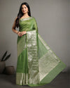 Sparkling Banarasi Silk Linen Green Handloom Saree