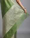 Sparkling Banarasi Silk Linen Green Handloom Saree