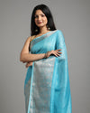 Modern Banarasi Silk Linen Blue Handloom Saree