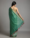 Ornamental Silk Linen Embroidered Green Saree