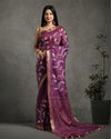 Bold Silk Linen Embroidered Purple Saree