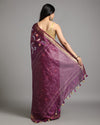 Bold Silk Linen Embroidered Purple Saree