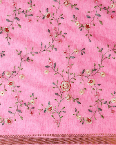 Poetic Silk Linen Embroidered Pink Saree