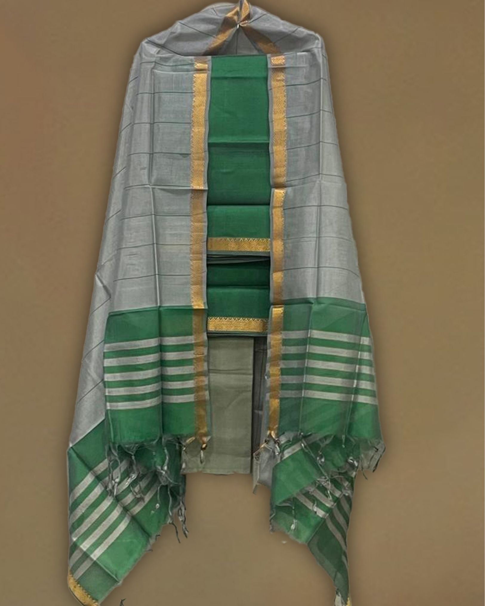 Mangalgiri silk cotton dress material pista green maroon with zari wov –  Maatshi