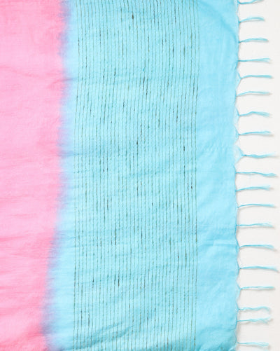 Handdyed Katan Silk Blue & Pink Contrast Suit (T+B+D)