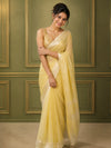 Hand Dyed Pure Tissue Linen Yellow Color  Saree With Running Blouse-Indiehaat
