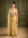 Hand Dyed Pure Tissue Linen Yellow Color  Saree With Running Blouse-Indiehaat