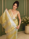 Hand Dyed Pure Tissue Linen Yellow Color  Saree With Running Blouse-Indiehaat