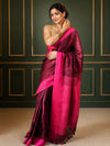 Handwoven Pure Linen Saree Purple Color with Blouse-Indiehaat