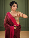 Handwoven Pure Linen Saree Purple Color with Blouse-Indiehaat