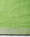 Handwoven Pure Linen Green Saree with Blouse-Indiehaat