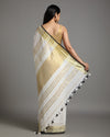 Lively Handwoven Pure Linen White Saree