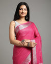 Masterful Handwoven Pure Linen Pink Saree