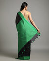 Whimsical Handwoven Pure Linen Black Saree