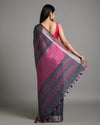 Intriguing Handwoven Pure Linen Black Saree