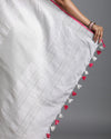 Reflective Handwoven Pure Linen White Saree