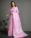 Rosy Handwoven Pure Linen Pink Saree