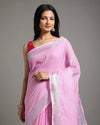 Rosy Handwoven Pure Linen Pink Saree