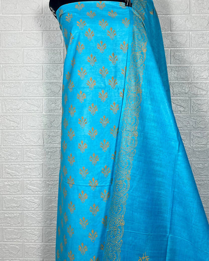 Katan Silk Striking Blockprint Blue Suit