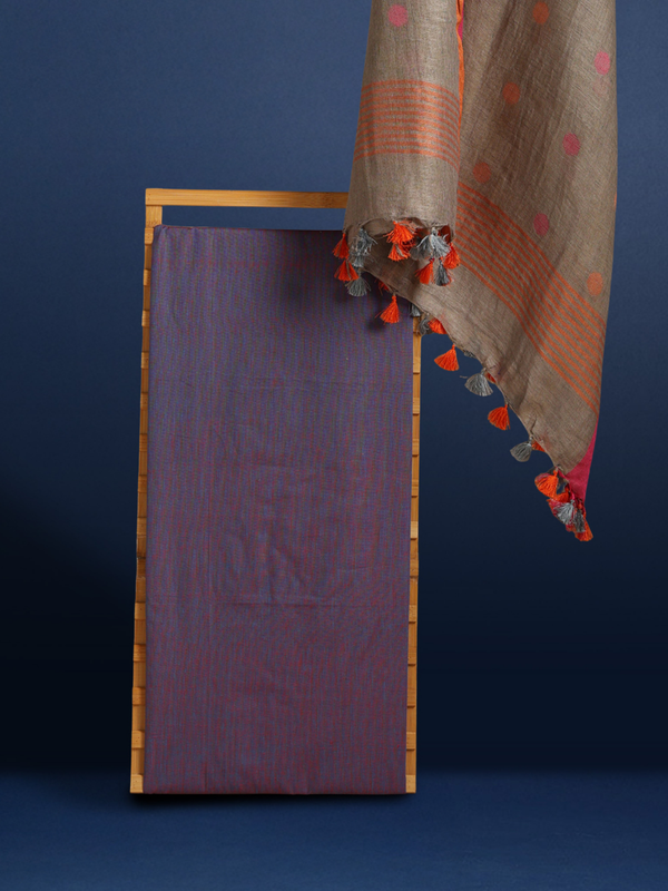 Pure Linen Ethereal Brown Dupatta & Katan Silk Purple Top Set