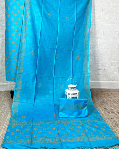 Katan Silk Striking Blockprint Blue Suit