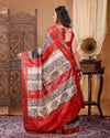 Silkmark Certifiied Tussar Silk Handloom Handblock Printed Black & Khaki Colour Saree with Blouse-Indiehaat
