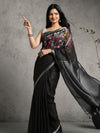 Creative Pure Linen Handloom Saree Eerie Black Hand Embroidered