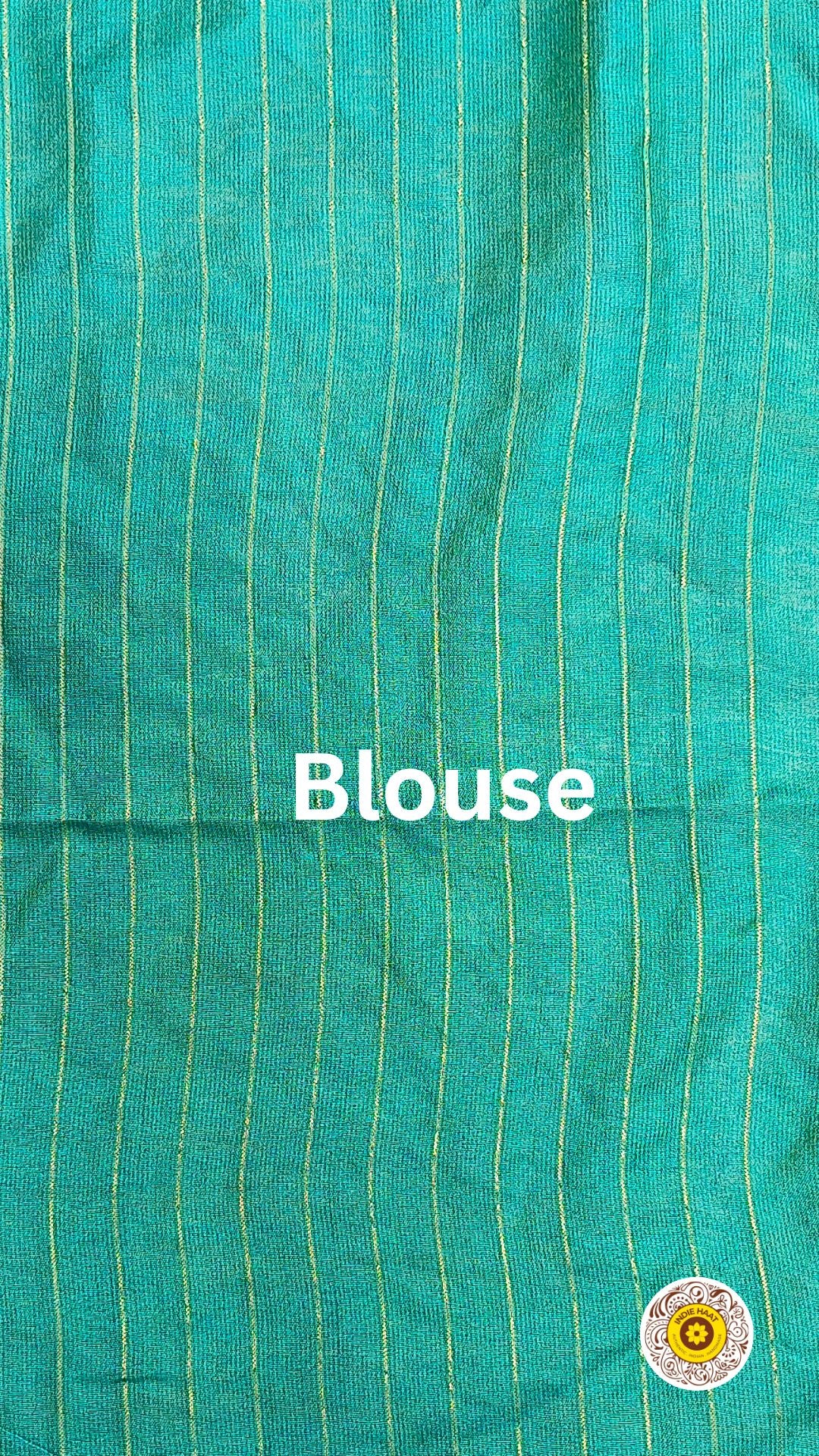 Kota Silk Green color Saree with Running Blouse Zari Border Handcrafted-Indiehaat