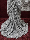 Indiehaat | Gray Georgette Chikankari Saree | Lucknowi