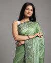 Silkmark Certified Lucid Pure Tussar Cutwork Green Saree