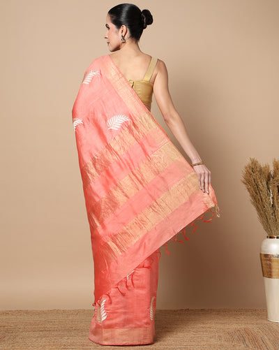 Silkmark Muga Tussar Silk Embroidered Peach Saree