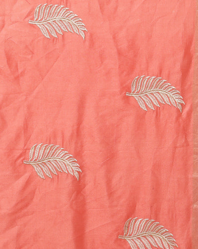 Silkmark Muga Tussar Silk Embroidered Peach Saree