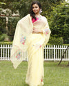 French Beige Pure Kota Doria Saree Embroidered
