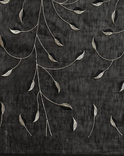 Glossy Eri Tussar Silk Embroidered Black Saree