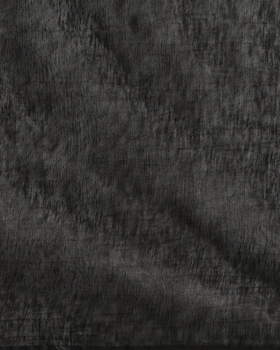 Glossy Eri Tussar Silk Embroidered Black Saree