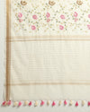 Luminous Silk Linen Embroidered Off White Saree