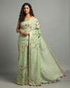 Mysterious Silk Linen Embroidered Green Saree