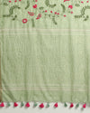 Mysterious Silk Linen Embroidered Green Saree