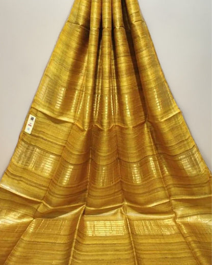 3882-Silkmark Certified Tussar Silk Handloom Hand Dyed Mustard Yellow Saree with Pallu Colour Blouse