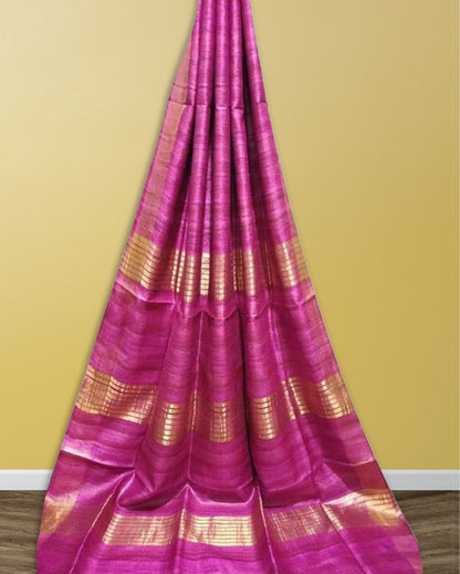 5817-Silkmark Certified Tussar Silk Handloom Hand Dyed  Pink Saree with Pallu Colour Blouse