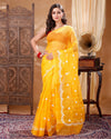 Kota Doria Sarees Embroidery Work Yellow