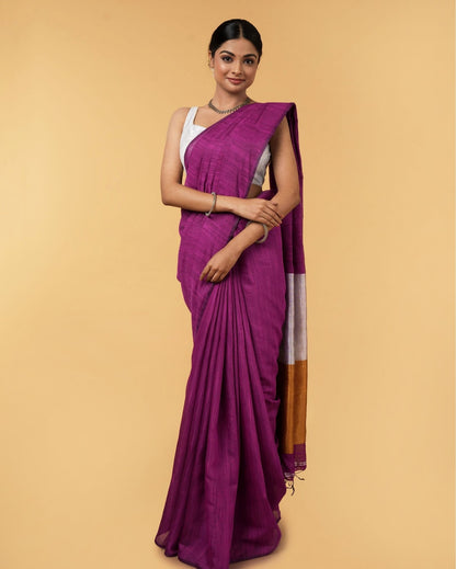 Royal Silk Linen Handdyed Purple Contrast Pallu Saree
