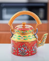 Fiery Handpainted Red Yellow Metal Kettle