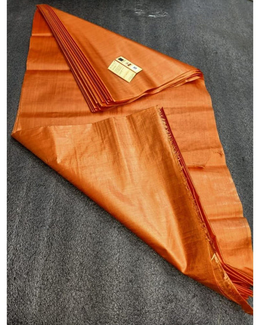 Silkmark Certified Pure Tussar Orange Lucid Fabric