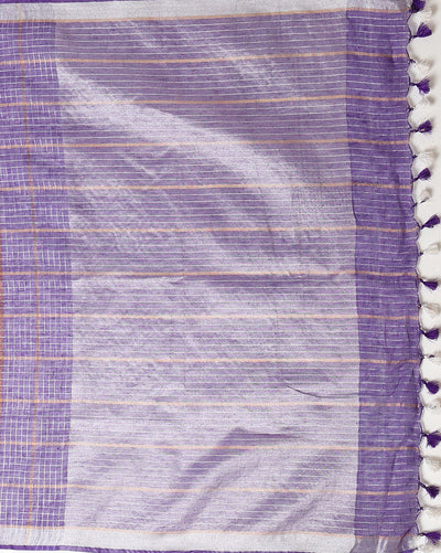Pure Linen Check Design Handloom Purple Saree