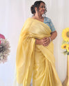 Gorgeous Pure Tissue Linen Handdyed Saree Yellow