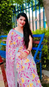 Cotton Linen Saree Off White Color Printed with running blouse-Indiehaat